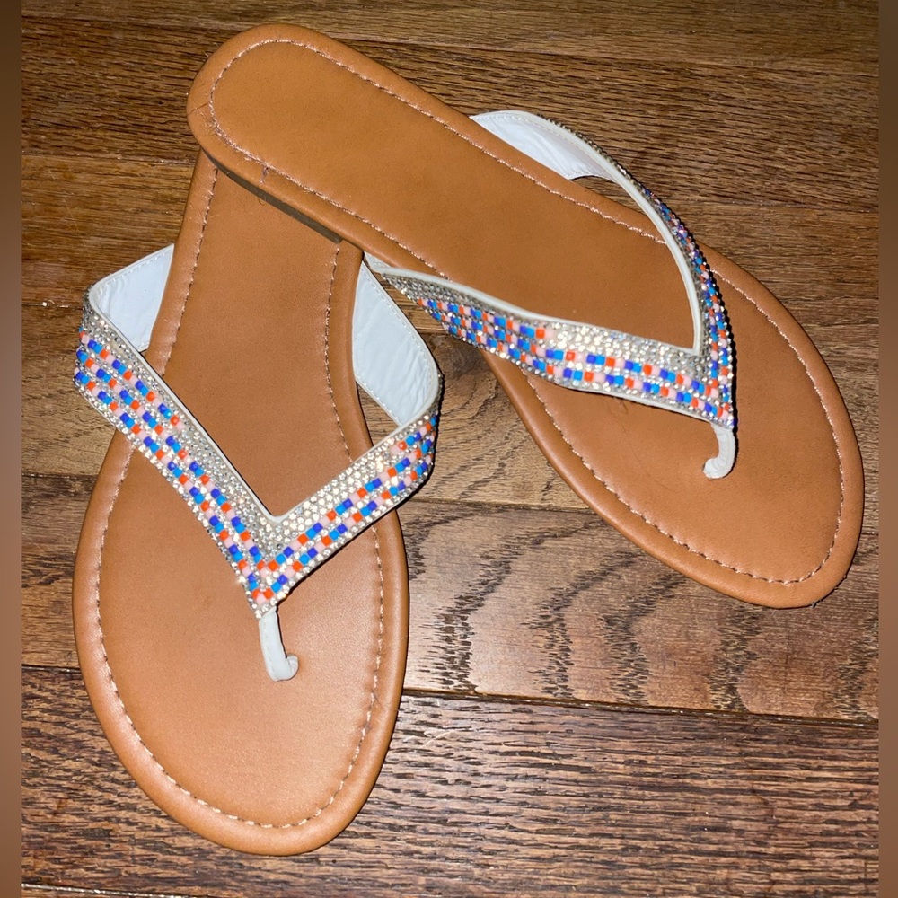 Rhinestoned thong flip flops